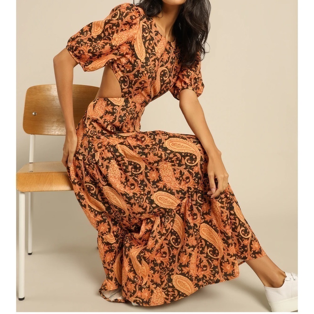 NWT Charlie Holiday X Free People Flores Burnt Paisley Midi Dress. Size 2 (XS).